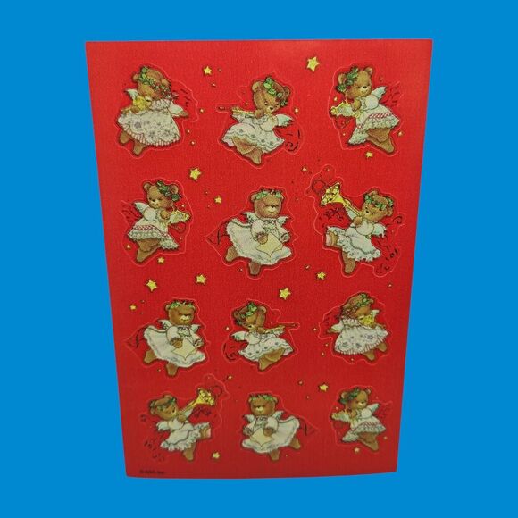 3 Full Sheets Vintage Carlton Card Holiday Stickers Angel Christmas Choir Bears - Picture 6 of 6